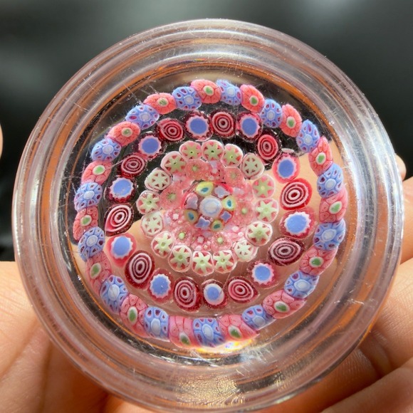 Baccarat Millefiori Art Glass Paperweight Concentric Floral Murrine Pink RARE - Picture 5 of 16